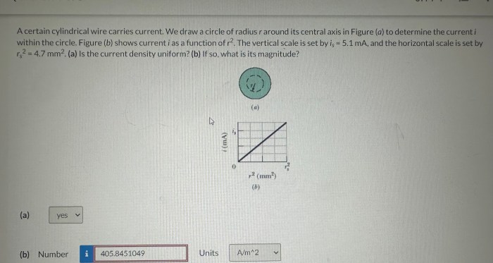 Current carries cylindrical certain wire circle axis draw central around its scale density uniform horizontal ma part