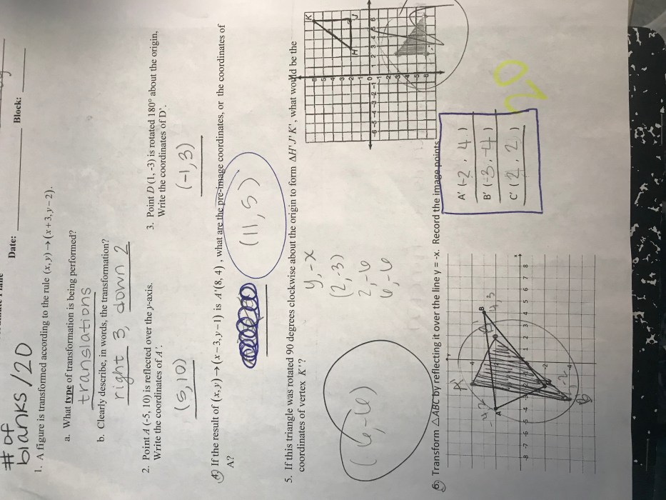 Unit 9 transformations homework 2 reflections answer key